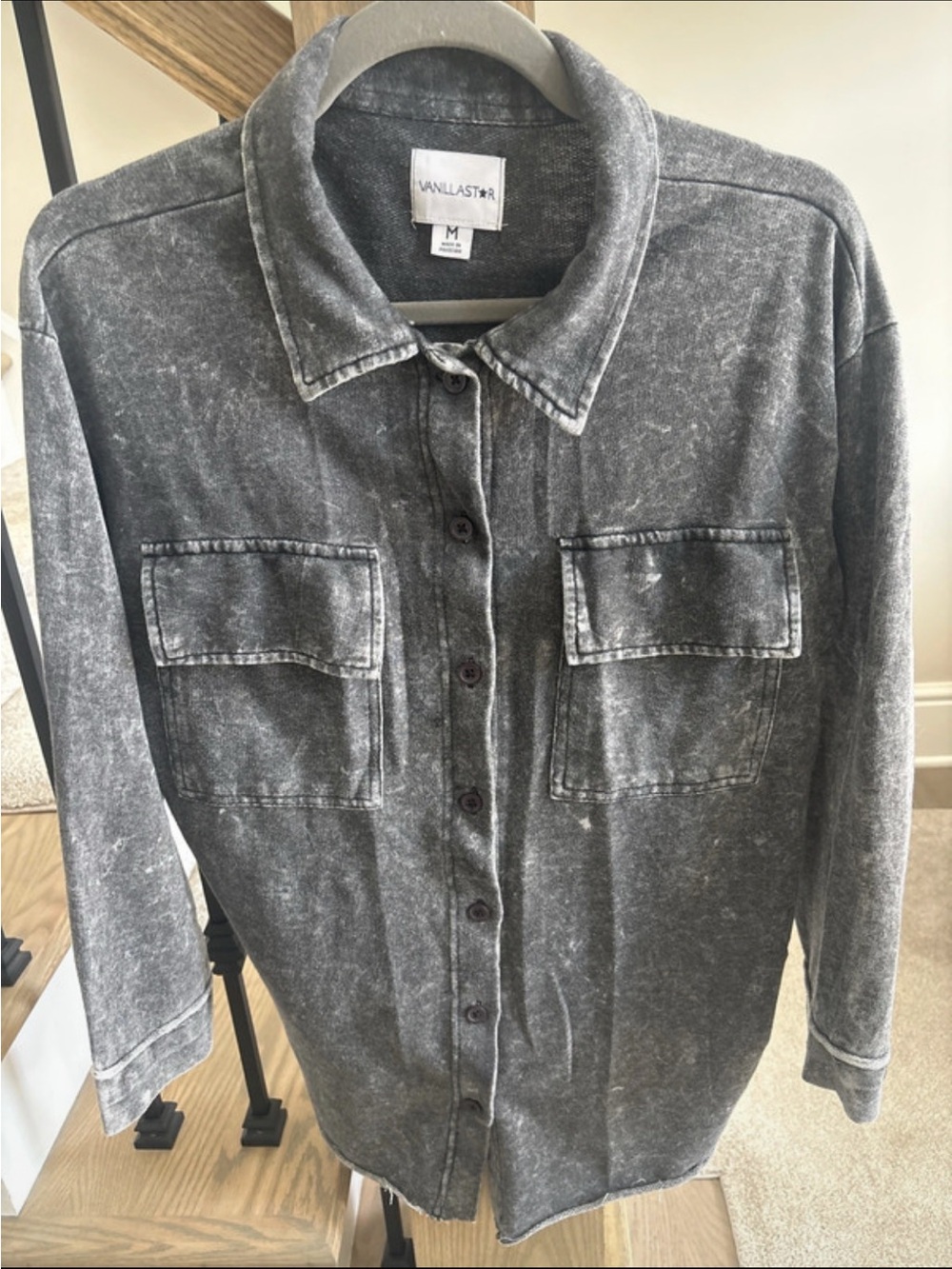 Vanilla Star Distressed Charcoal Button-Down Shirt